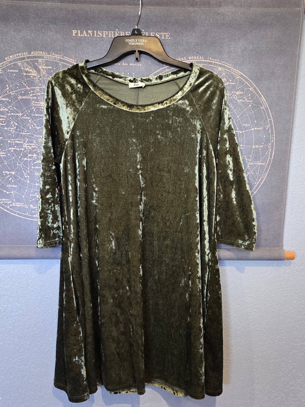 Crushed Velvet A-Line Dress in Olive Green